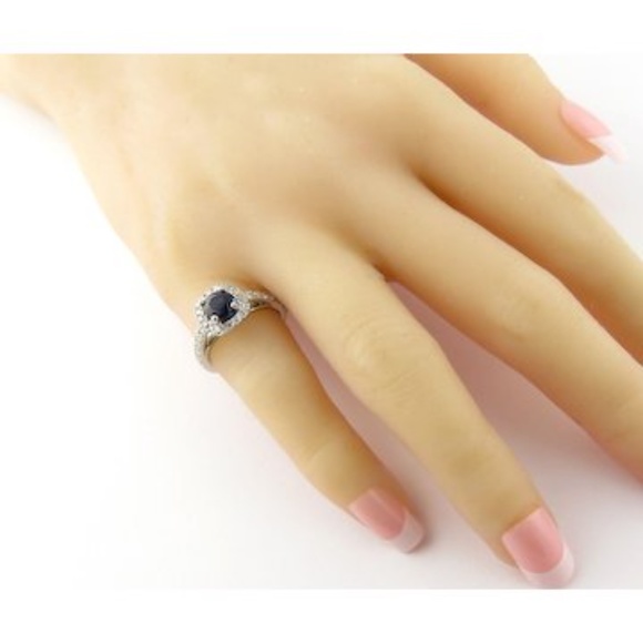 Vintage 14 Karat White Gold Natural Sapphire and Diamond Ring Size 4.75 #3527 - Picture 8 of 8